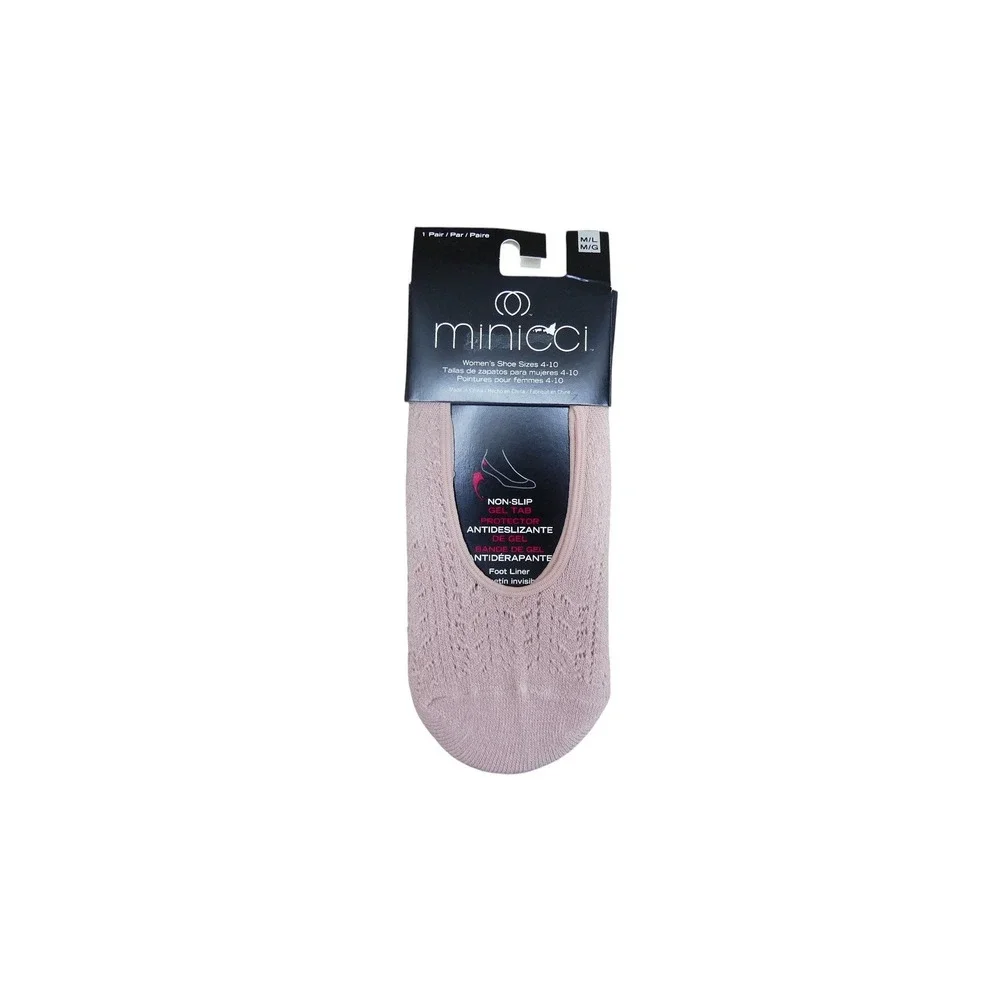 Minicci Foot Liner Women M/L Pink New Non-Slip Gel Tab Pointelle Knit Socks